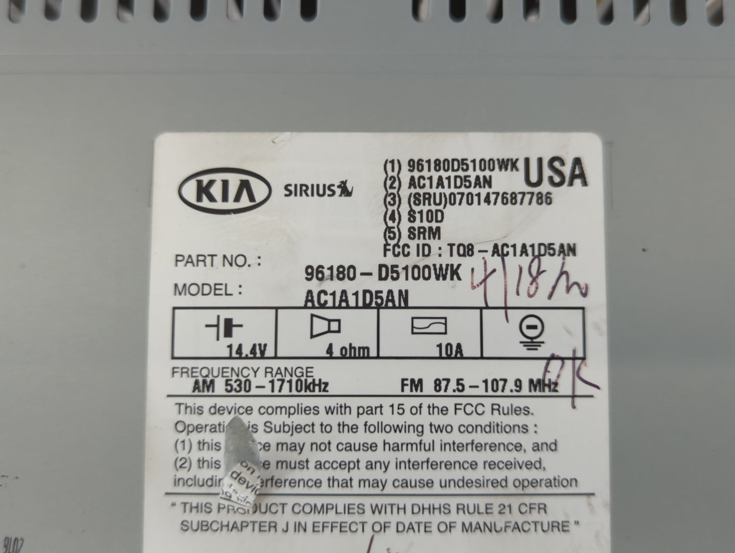 2016-2018 Kia Optima Am Fm Cd Player Radio Receiver - Oemusedautoparts1.com