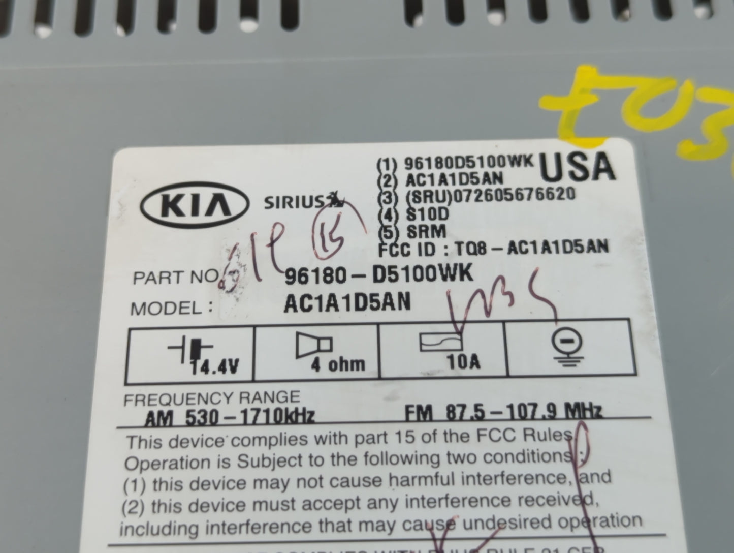2016-2018 Kia Optima Radio AM FM Cd Player Receiver Replacement P/N:96180-D5100WK Fits Fits 2016 2017 2018 OEM Used Auto Par