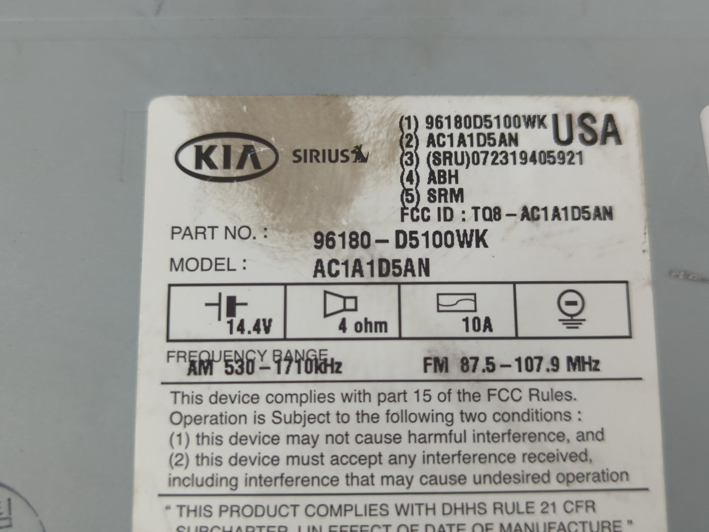 2016-2018 Kia Optima Am Fm Cd Player Radio Receiver - Oemusedautoparts1.com