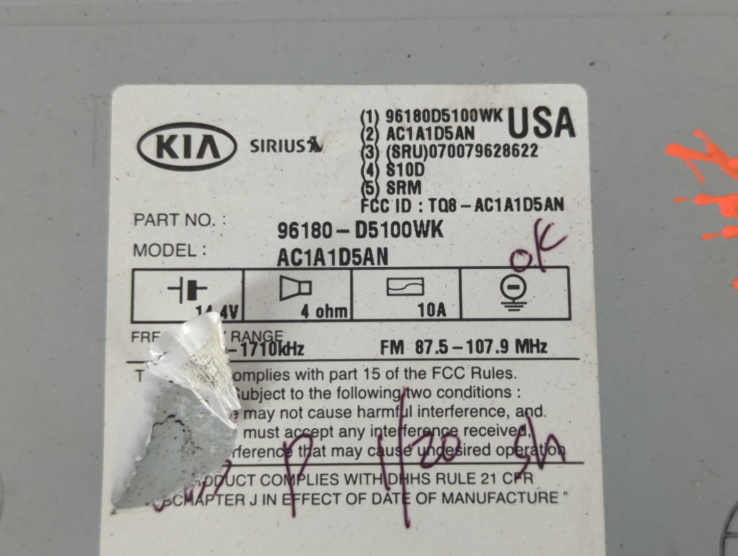 2016-2018 Kia Optima Am Fm Cd Player Radio Receiver - Oemusedautoparts1.com