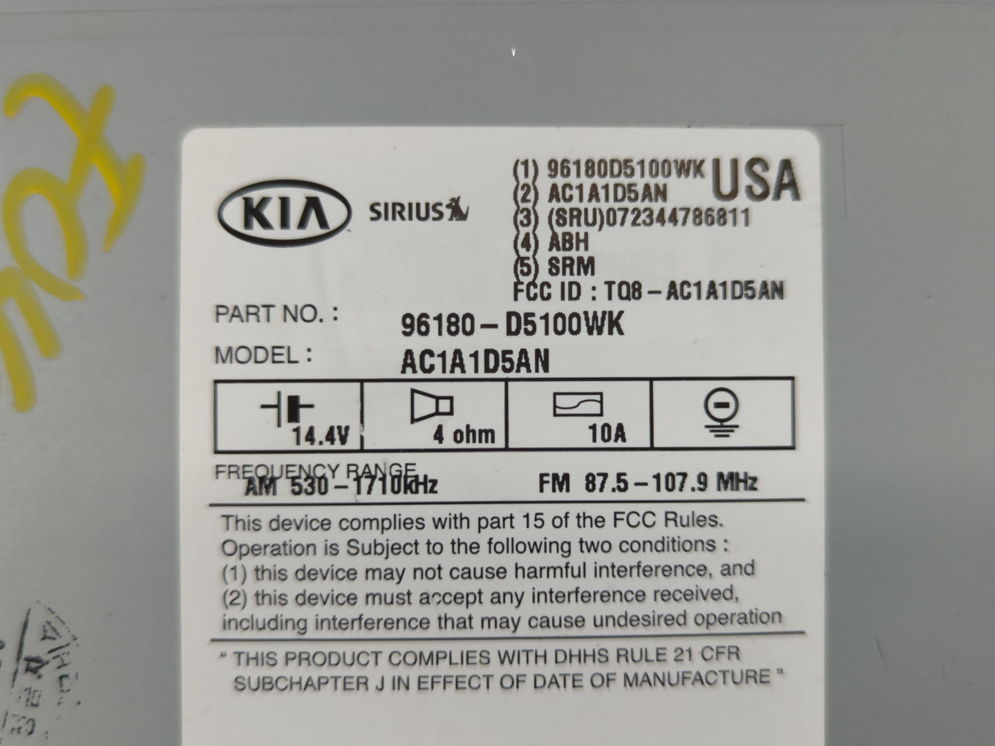 2016-2018 Kia Optima Am Fm Cd Player Radio Receiver - Oemusedautoparts1.com