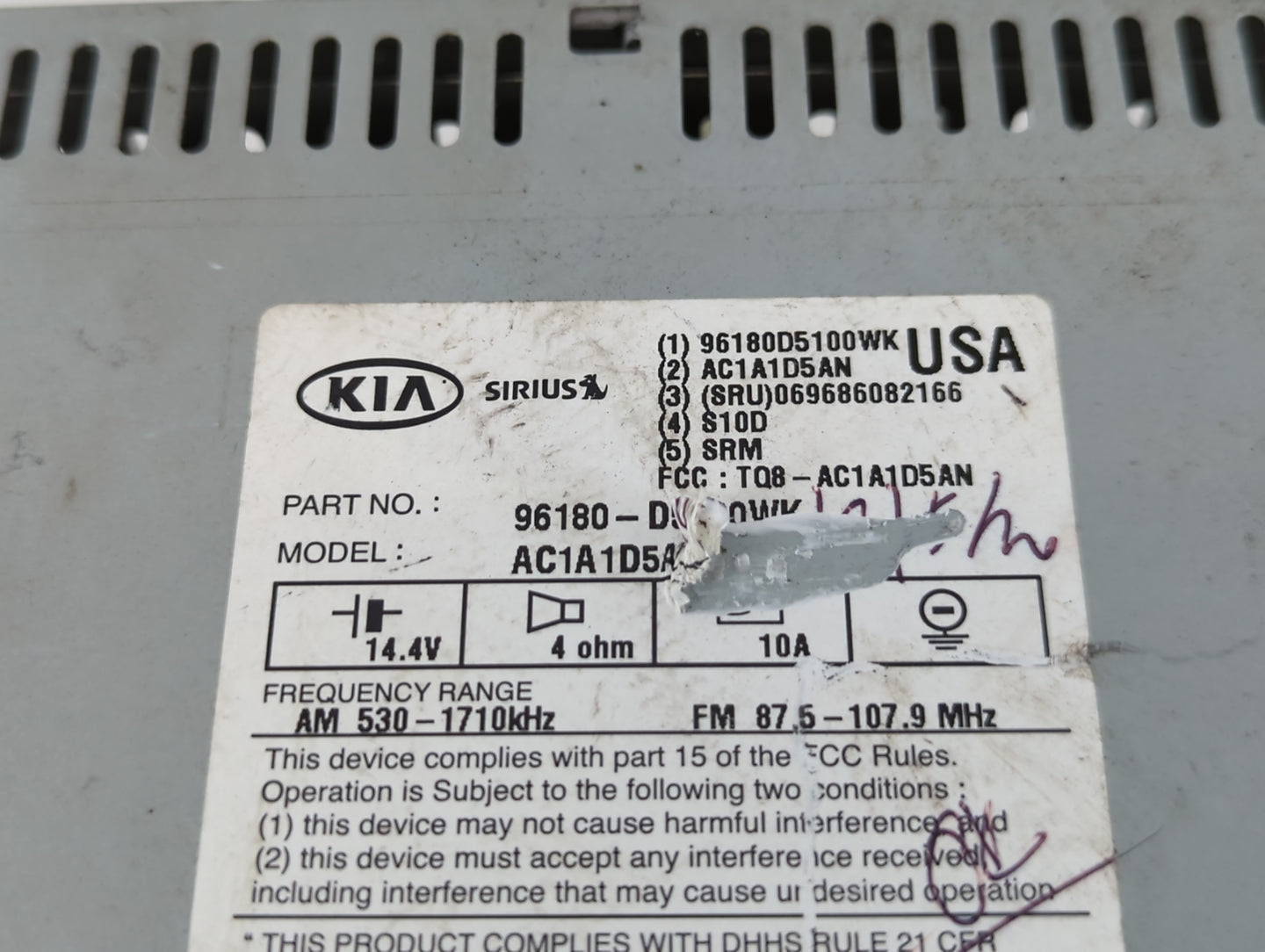 2016-2018 Kia Optima Am Fm Cd Player Radio Receiver - Oemusedautoparts1.com