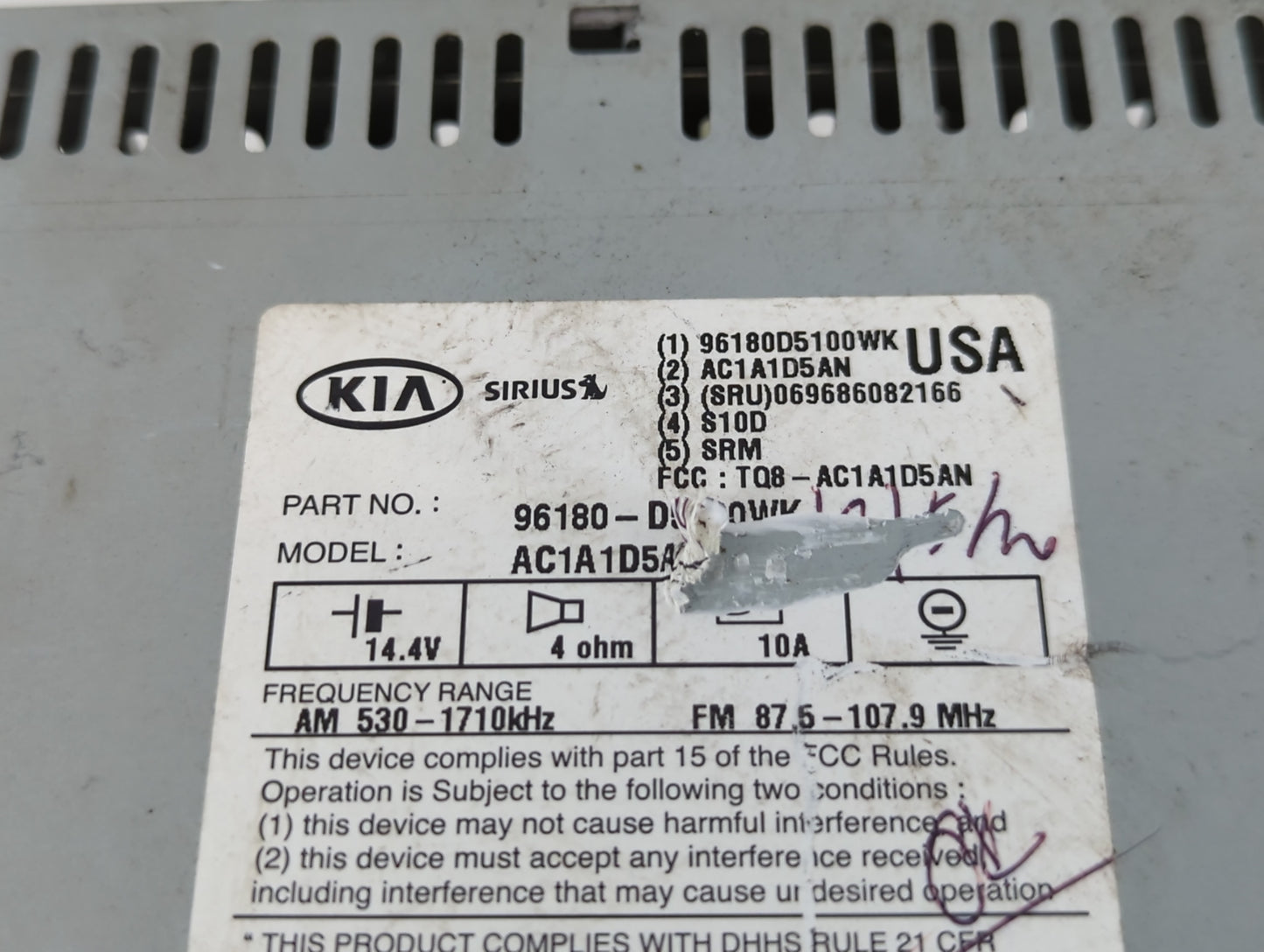 2016-2018 Kia Optima Am Fm Cd Player Radio Receiver - Oemusedautoparts1.com