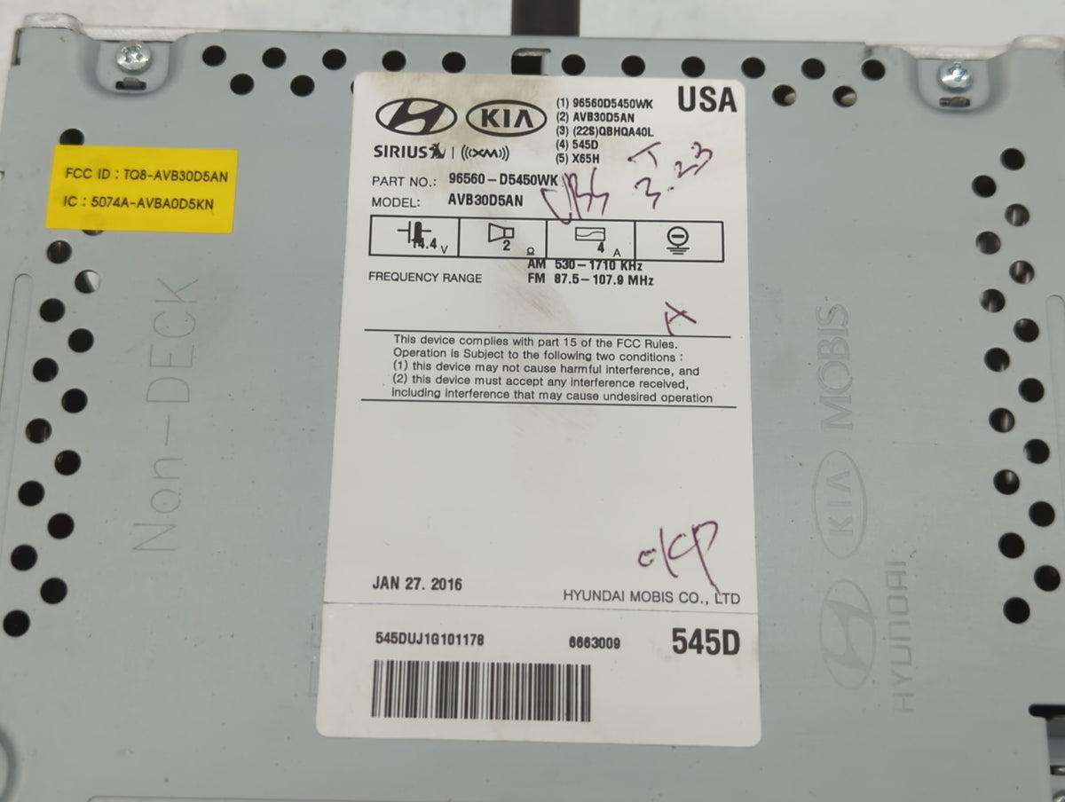 2016-2018 Kia Optima Am Fm Cd Player Radio Receiver 780597 - Oemusedautoparts1.com