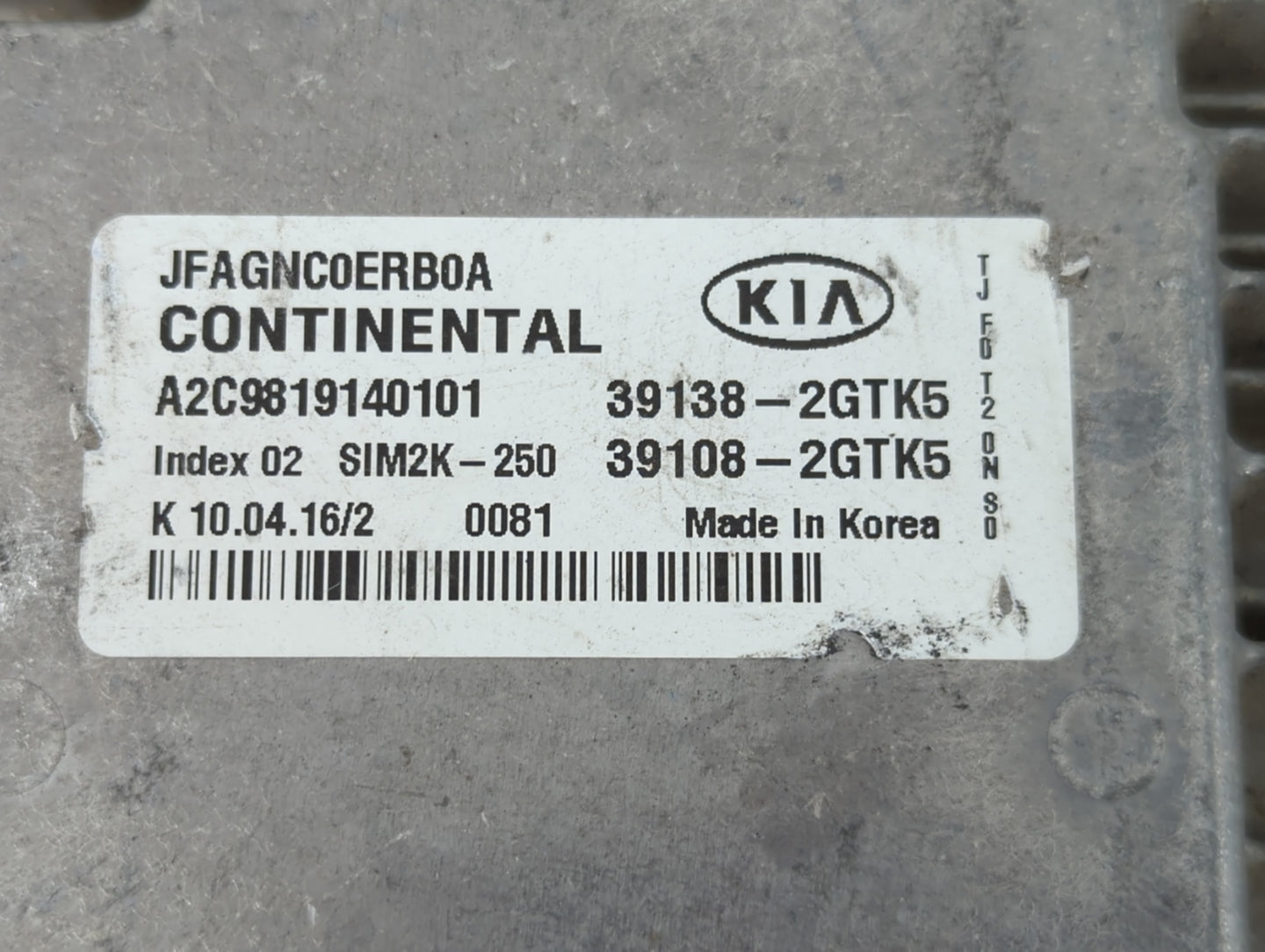 2016-2018 Kia Optima PCM Engine Control Computer ECU ECM PCU OEM P/N:39138-2GTK5 39108-2GTK5 Fits Fits 2016 2017 2018 OEM Us