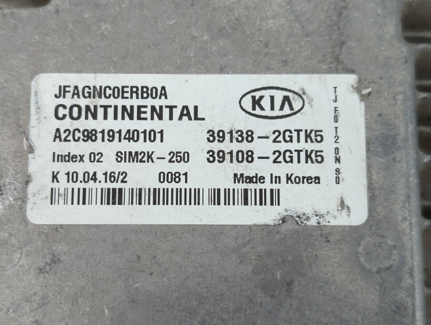 2016-2018 Kia Optima PCM Engine Control Computer ECU ECM PCU OEM P/N:39138-2GTK5 39108-2GTK5 Fits Fits 2016 2017 2018 OEM Us