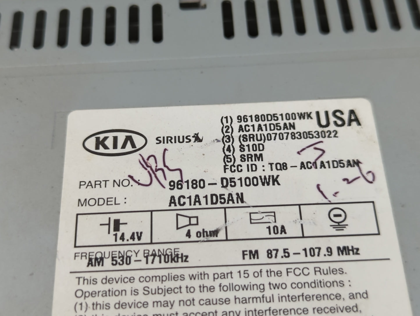 2016-2018 Kia Optima Radio AM FM Cd Player Receiver Replacement P/N:96180-D5100WK Fits Fits 2016 2017 2018 OEM Used Auto Par