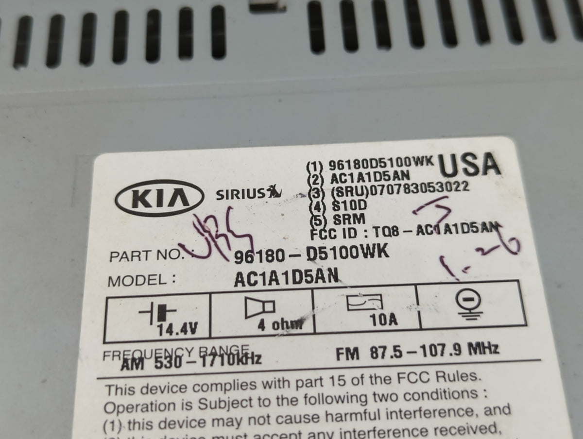 2016-2018 Kia Optima Radio AM FM Cd Player Receiver Replacement P/N:96180-D5100WK Fits 2016 2017 2018 OEM Used Auto Parts - 