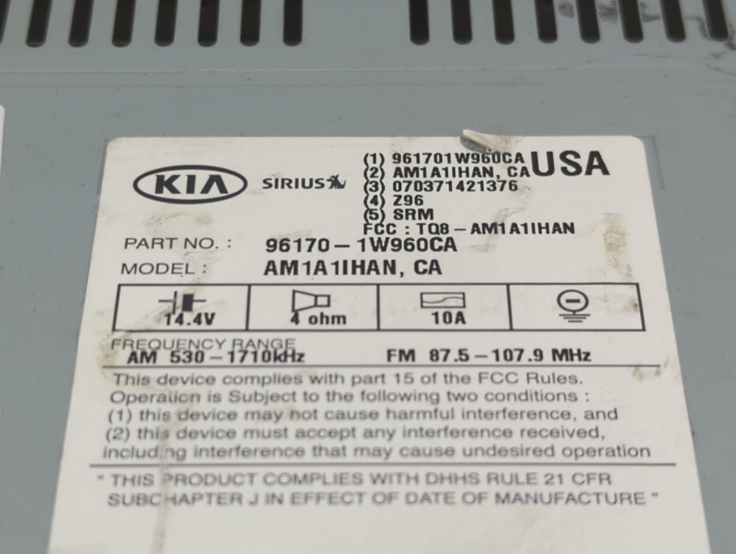 2016-2017 Kia Rio Radio AM FM Cd Player Receiver Replacement P/N:96170-1W960CA Fits Fits 2016 2017 OEM Used Auto Parts - Oem