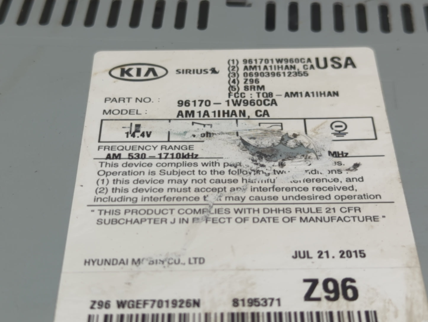 2016-2017 Kia Rio Radio AM FM Cd Player Receiver Replacement P/N:961701W960CA AM1A1IHAN, TQ8-AM1A1IHAN Fits Fits 2016 2017 O