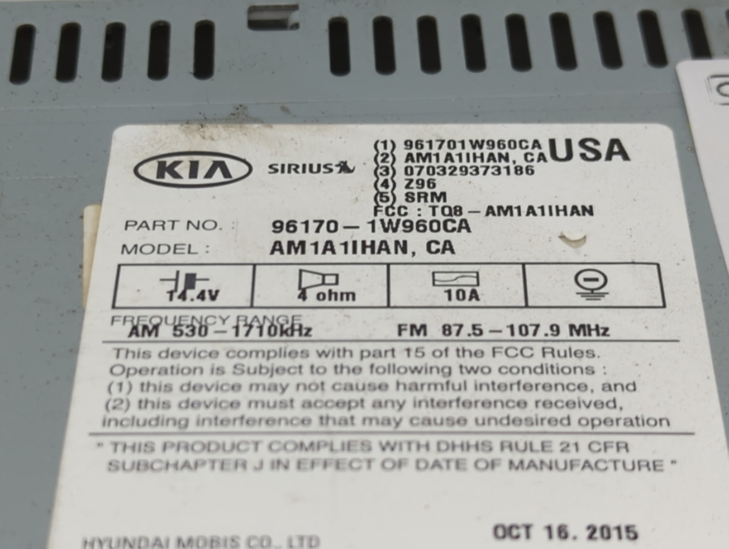 2016-2017 Kia Rio Radio AM FM Cd Player Receiver Replacement P/N:961701W960CA AM1A1IHAN, TQ8-AM1A1IHAN Fits Fits 2016 2017 O