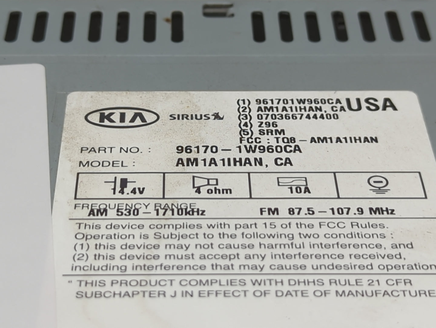 2016-2017 Kia Rio Radio AM FM Cd Player Receiver Replacement P/N:961701W960CA AM1A1IHAN, TQ8-AM1A1IHAN Fits Fits 2016 2017 O