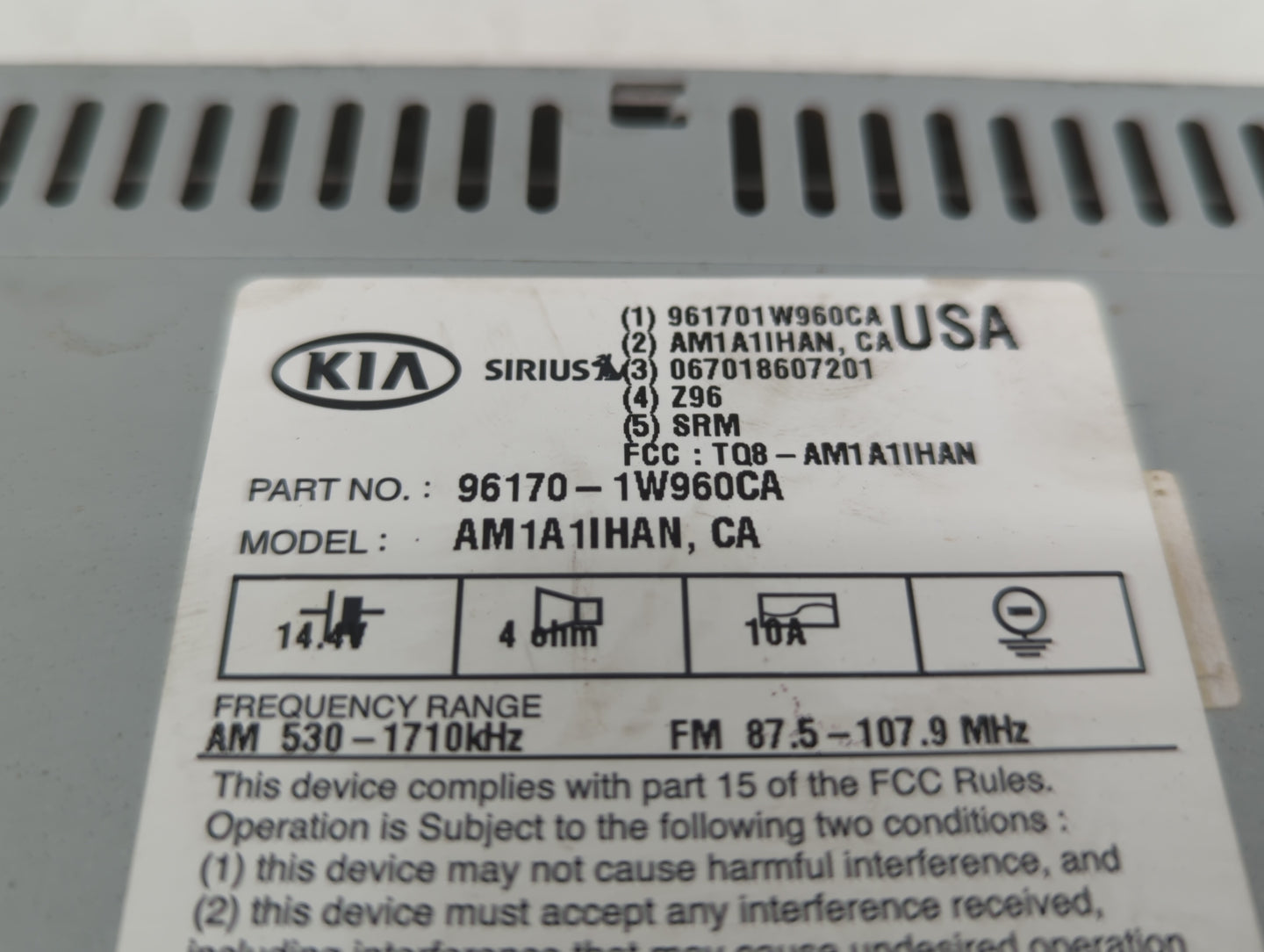 2016-2017 Kia Rio Radio AM FM Cd Player Receiver Replacement P/N:96170-1W960CA Fits Fits 2016 2017 OEM Used Auto Parts - Oem