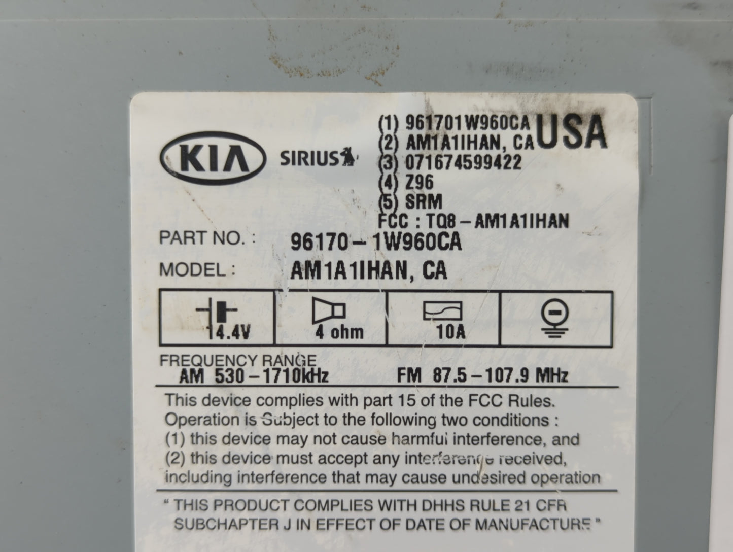 2016-2017 Kia Rio Am Fm Cd Player Radio Receiver - Oemusedautoparts1.com