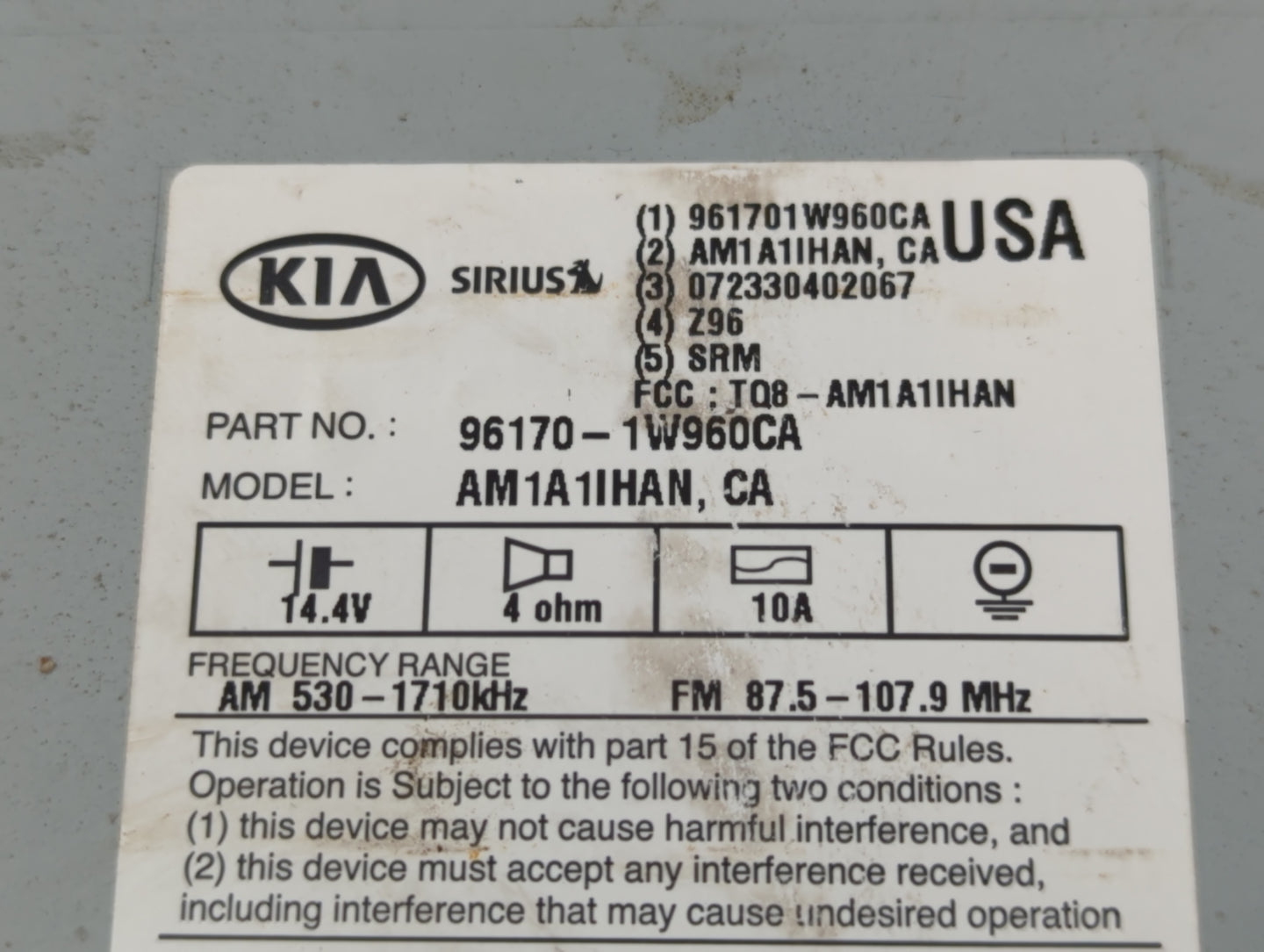2016-2017 Kia Rio Radio AM FM Cd Player Receiver Replacement P/N:961701W960CA Fits Fits 2016 2017 OEM Used Auto Parts - Oemu