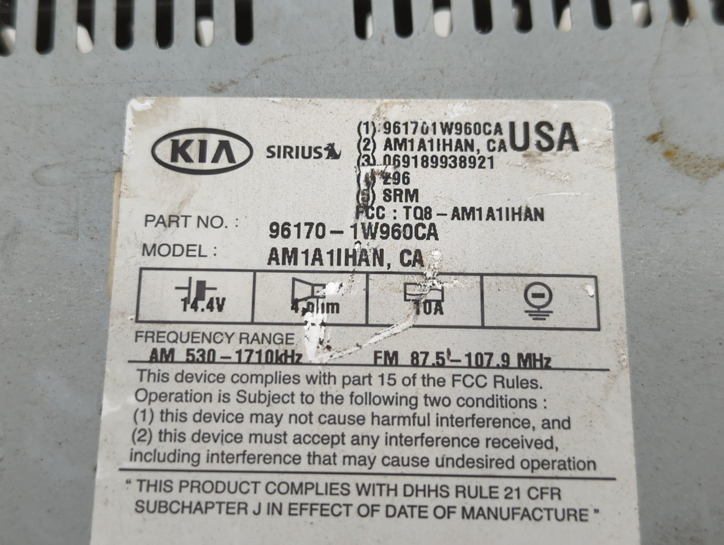 2016-2017 Kia Rio Radio AM FM Cd Player Receiver Replacement P/N:96170-1W960CA Fits Fits 2016 2017 OEM Used Auto Parts - Oem