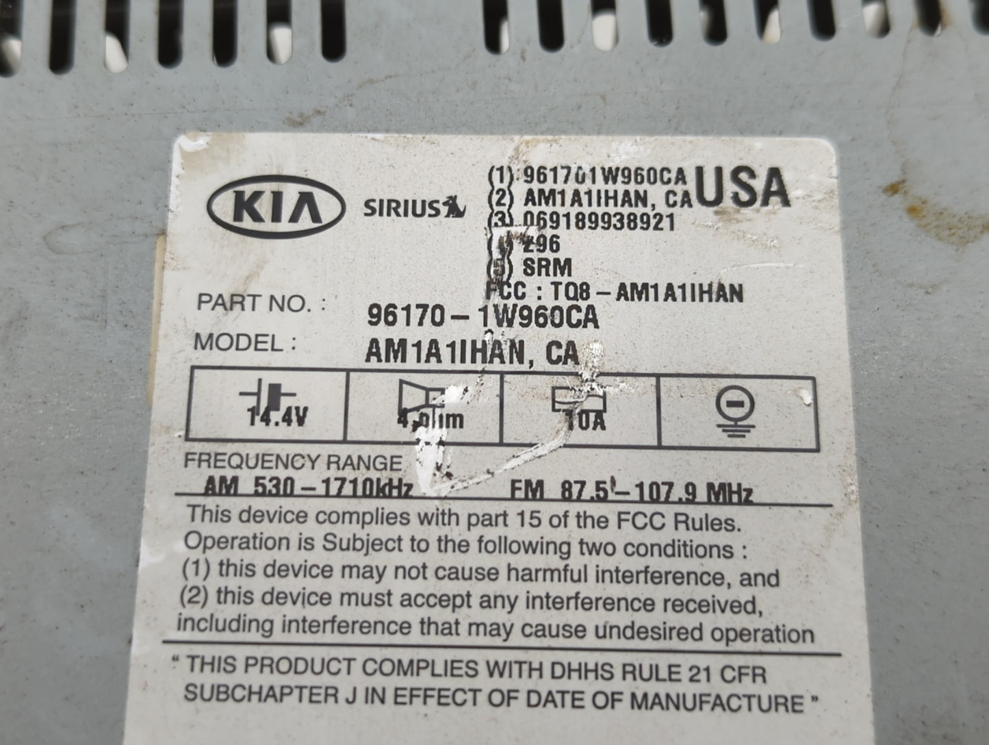 2016-2017 Kia Rio Radio AM FM Cd Player Receiver Replacement P/N:96170-1W960CA Fits Fits 2016 2017 OEM Used Auto Parts - Oem