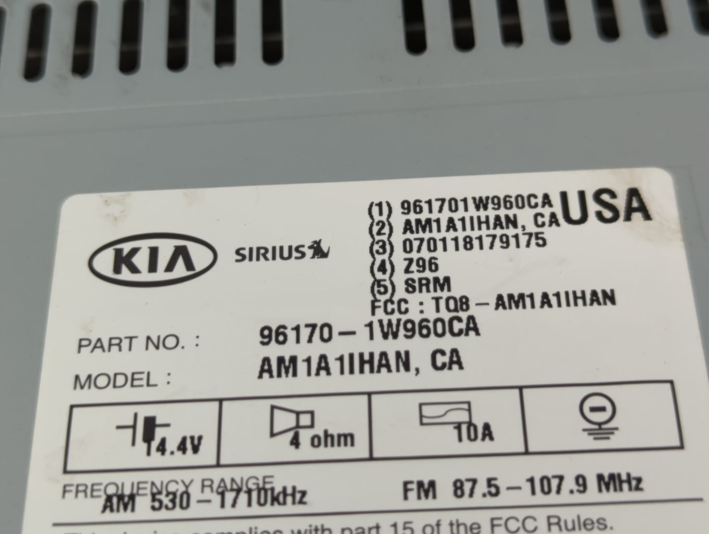 2016-2017 Kia Rio Radio AM FM Cd Player Receiver Replacement P/N:96170-1W960CA Fits Fits 2016 2017 OEM Used Auto Parts - Oem