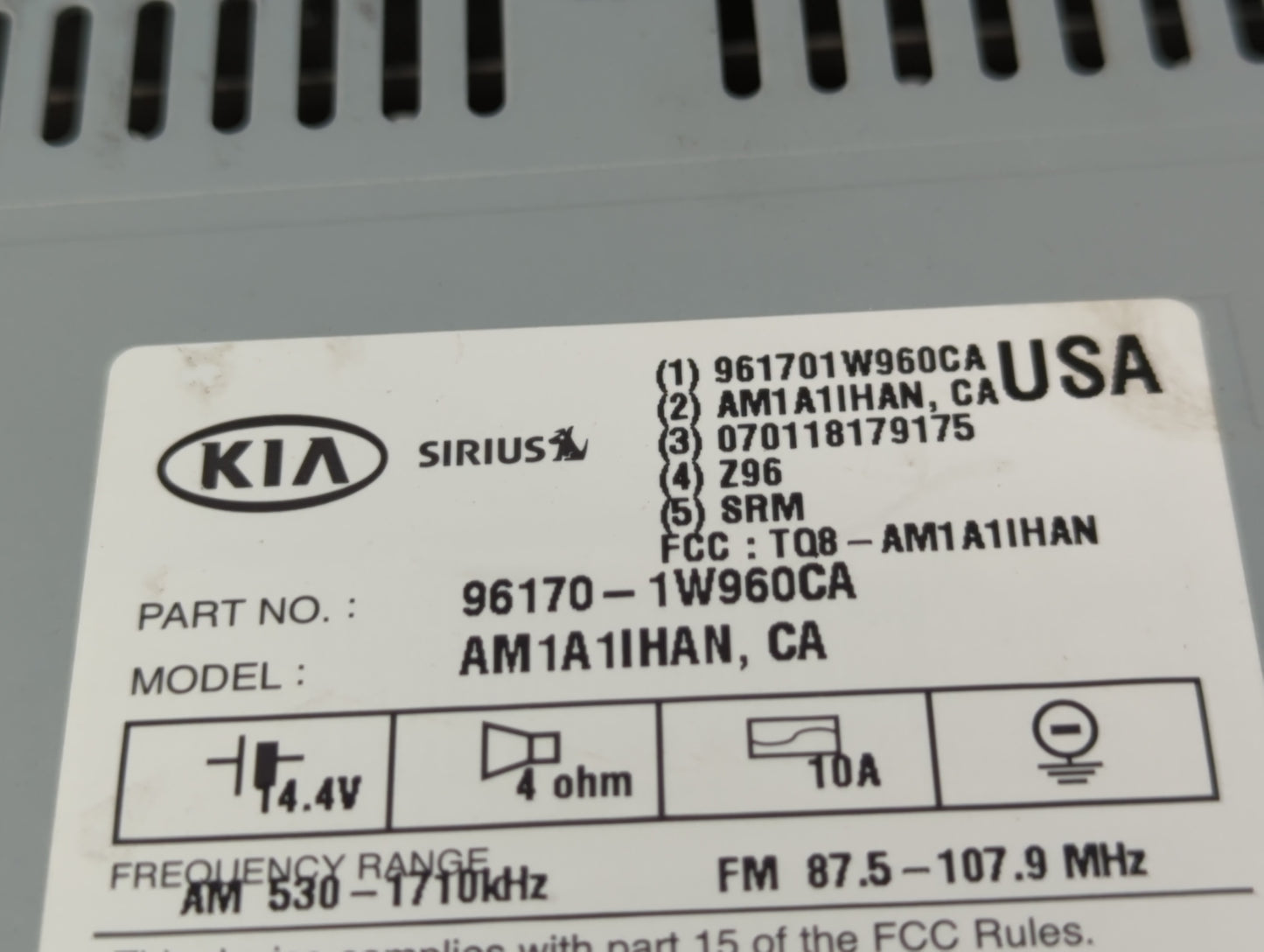 2016-2017 Kia Rio Radio AM FM Cd Player Receiver Replacement P/N:96170-1W960CA Fits Fits 2016 2017 OEM Used Auto Parts - Oem