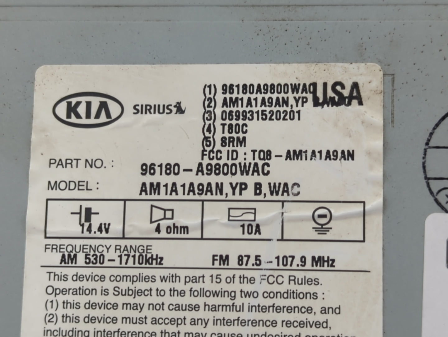 2015-2016 Kia Sedona Radio AM FM Cd Player Receiver Replacement P/N:96160-A9000WAC Fits Fits 2015 2016 OEM Used Auto Parts -