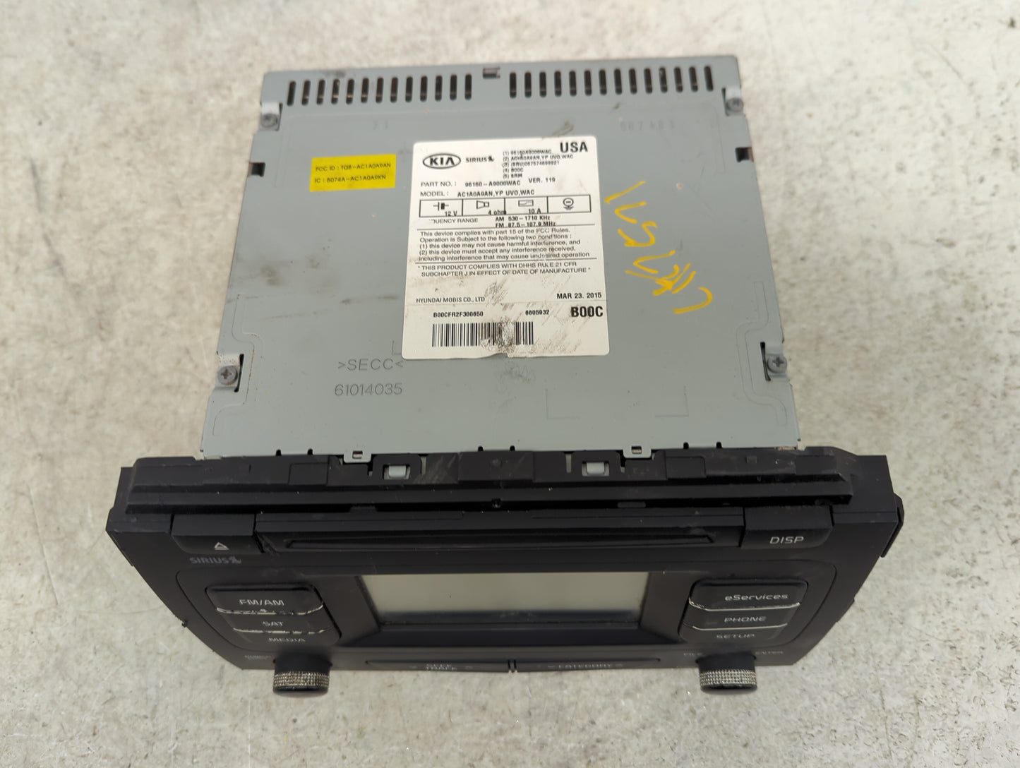 2015-2016 Kia Sedona Radio AM FM Cd Player Receiver Replacement P/N:61014035 96160-A9000WAC Fits Fits 2015 2016 OEM Used Aut