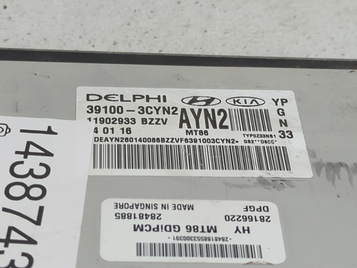 2016 Kia Sedona PCM Engine Control Computer ECU ECM PCU OEM P/N:39100-3CYN2 MT86 GDIPCM, 28166Z20, 28481885 Fits OEM Used Au