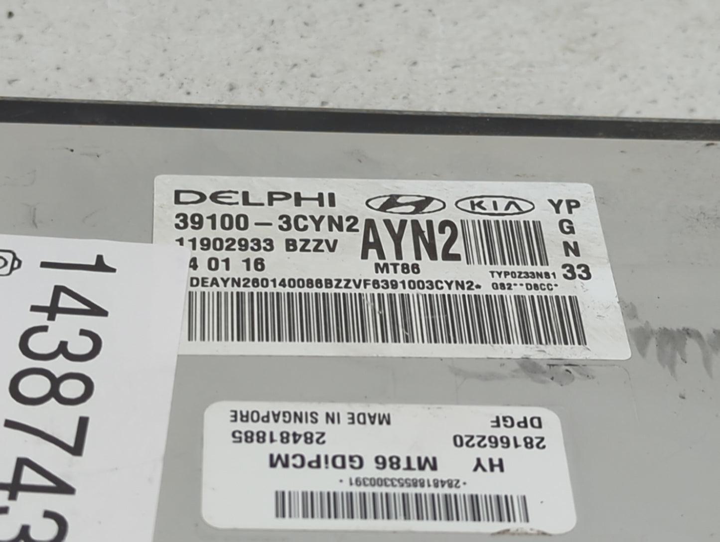 2016 Kia Sedona PCM Engine Control Computer ECU ECM PCU OEM P/N:39100-3CYN2 MT86 GDIPCM, 28166Z20, 28481885 Fits OEM Used Au
