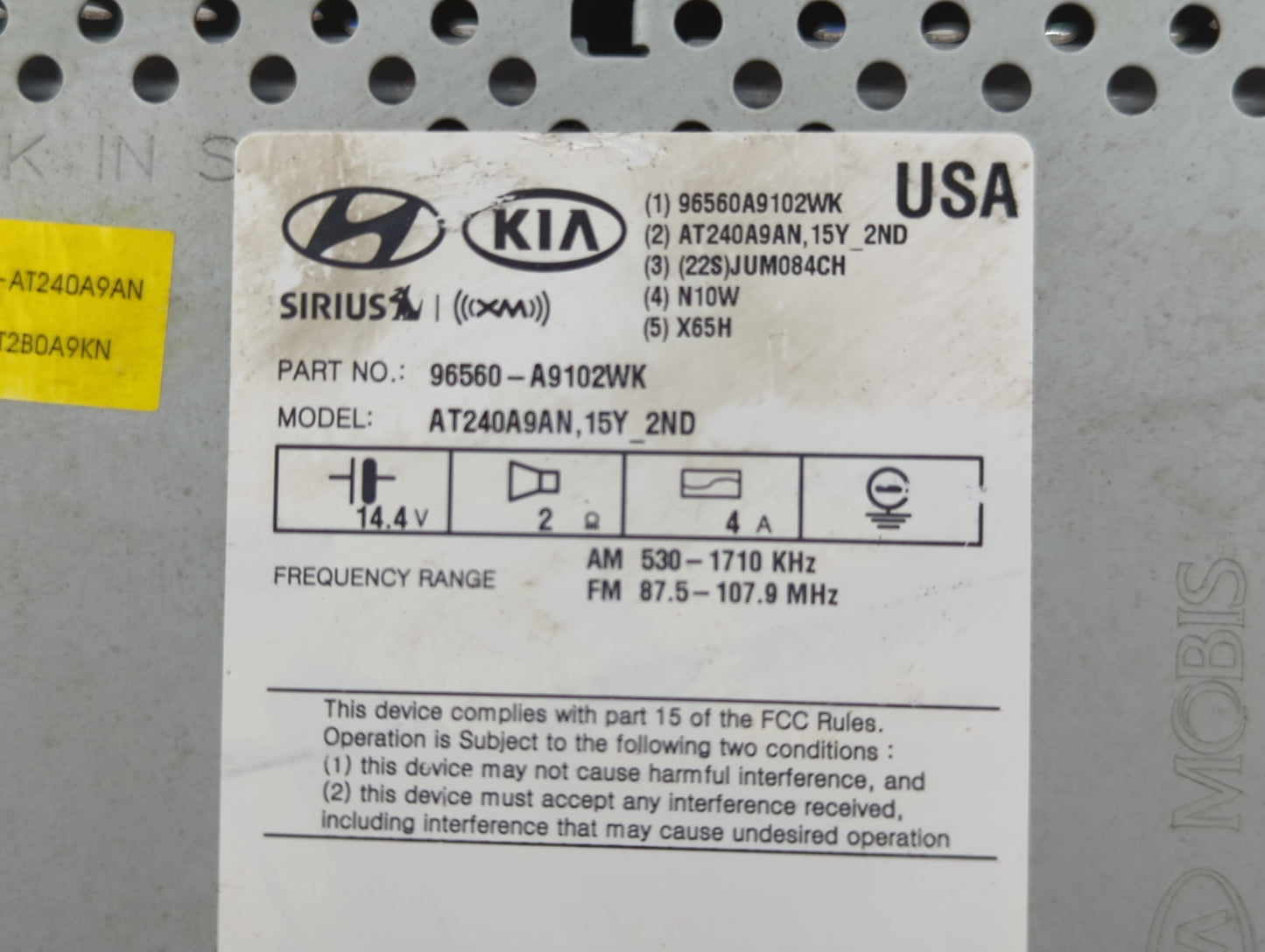 2015-2016 Kia Sedona Radio AM FM Cd Player Receiver Replacement P/N:96560-A9102WK Fits Fits 2015 2016 OEM Used Auto Parts - 