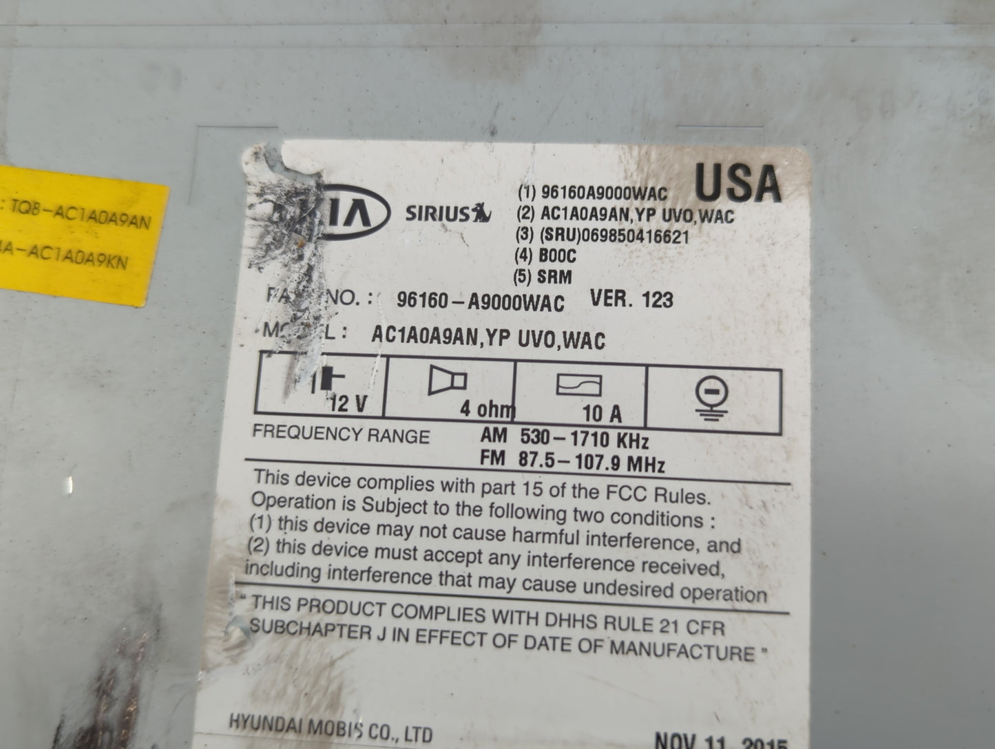 2015-2016 Kia Sedona Radio AM FM Cd Player Receiver Replacement P/N:96160A9000WAC Fits Fits 2015 2016 OEM Used Auto Parts - 