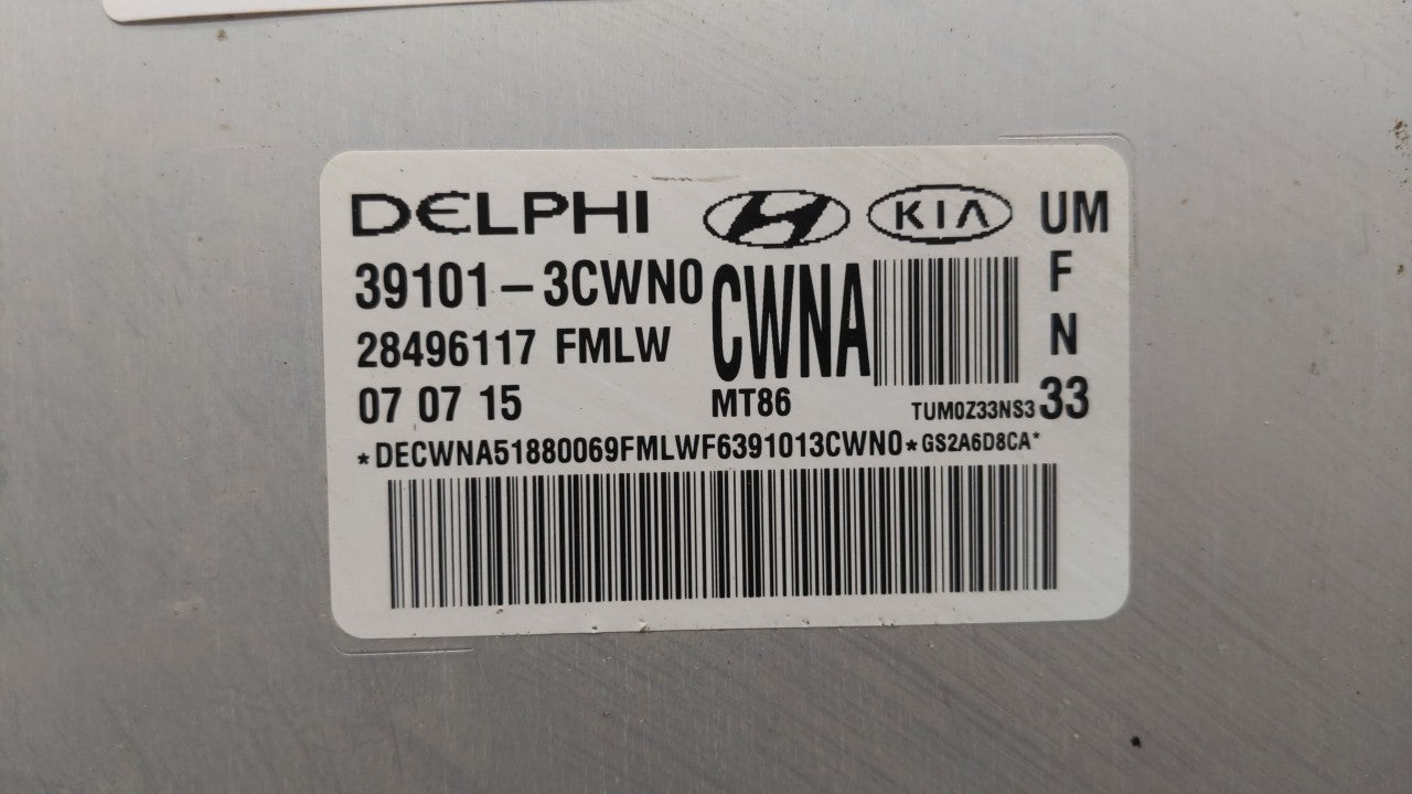 2016-2017 Kia Sorento PCM Engine Control Computer ECU ECM PCU OEM P/N:39101-3CWN0 39101-3CWN1 Fits Fits 2016 2017 OEM Used A