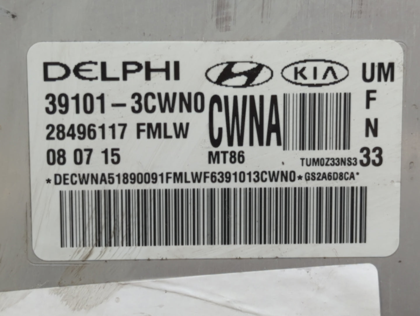 2016-2018 Kia Sorento PCM Engine Control Computer ECU ECM PCU OEM P/N:39101-3CWN0 Fits Fits 2016 2017 2018 OEM Used Auto Par