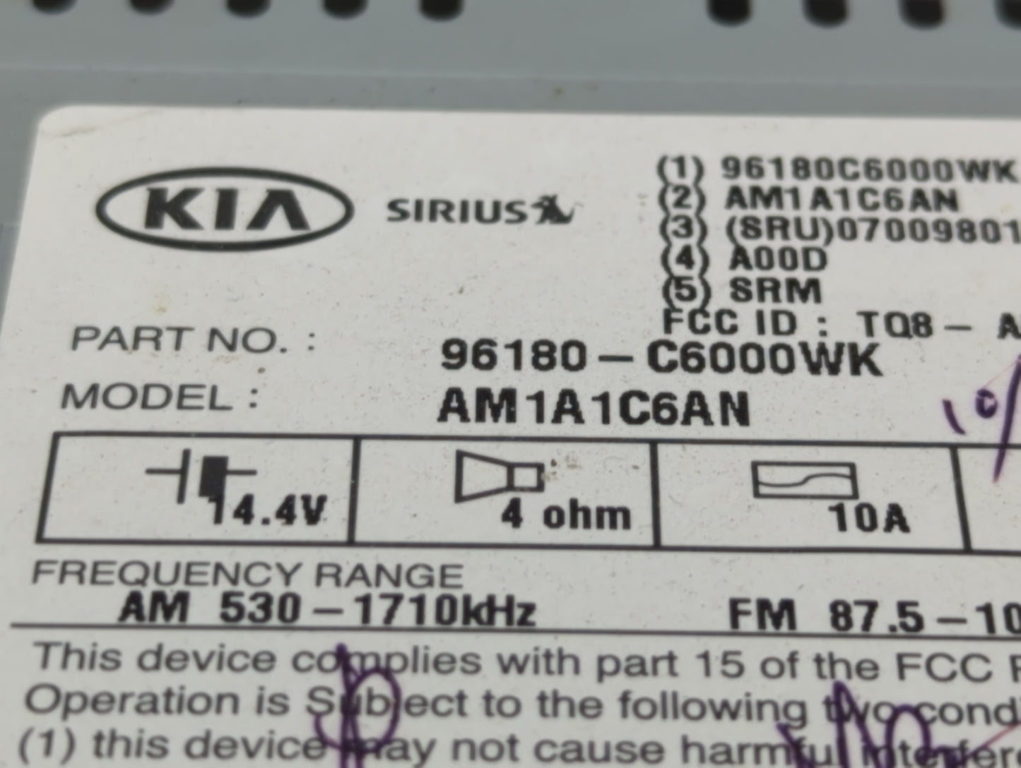 2016-2018 Kia Sorento Radio AM FM Cd Player Receiver Replacement P/N:96180-C6000WK Fits Fits 2016 2017 2018 OEM Used Auto Pa