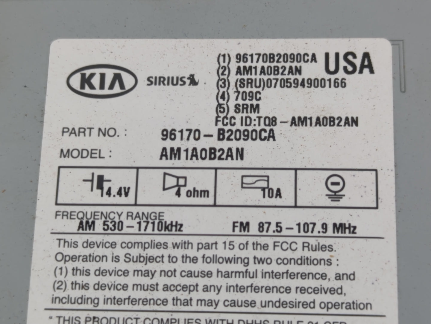 2014-2016 Kia Soul Radio AM FM Cd Player Receiver Replacement P/N:96170-B2090CA Fits Fits 2014 2015 2016 OEM Used Auto Parts