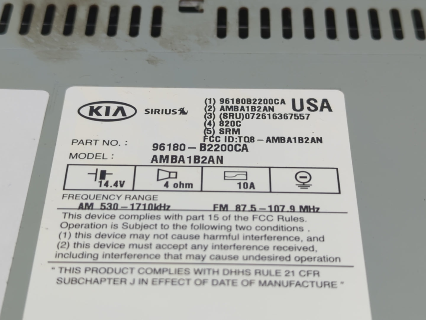 2014-2016 Kia Soul Radio AM FM Cd Player Receiver Replacement P/N:96180-B2200CA Fits Fits 2014 2015 2016 OEM Used Auto Parts