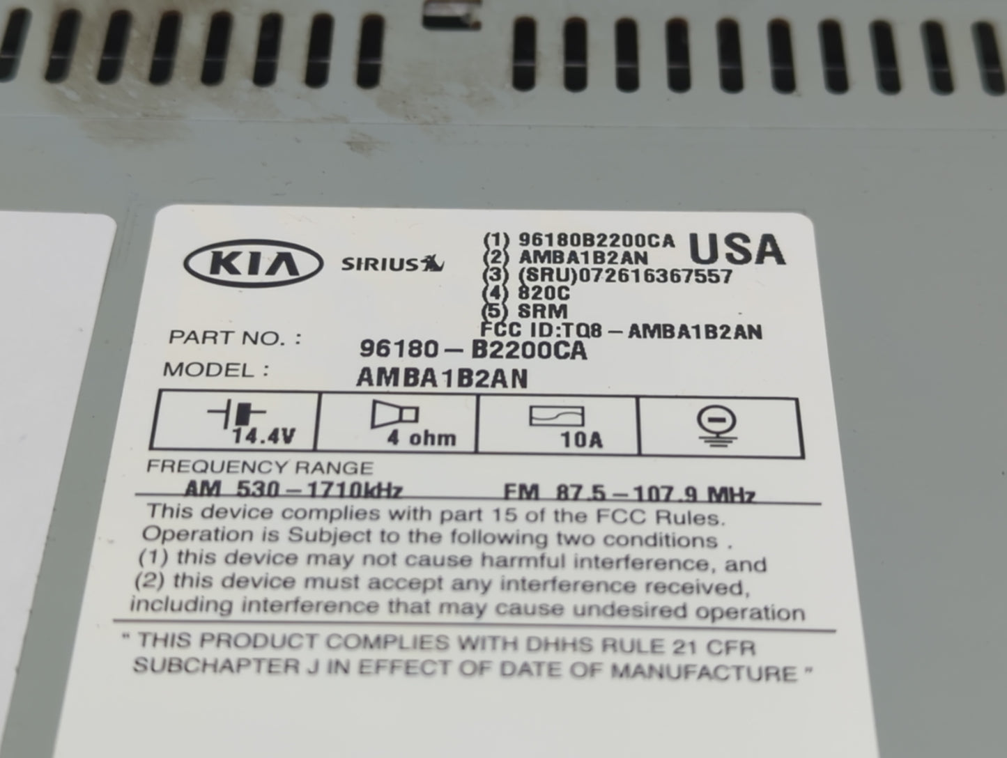 2014-2016 Kia Soul Radio AM FM Cd Player Receiver Replacement P/N:96180-B2200CA Fits Fits 2014 2015 2016 OEM Used Auto Parts
