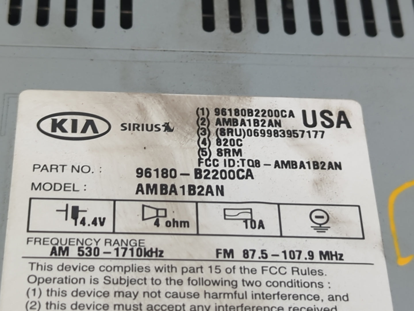 2014-2016 Kia Soul Radio AM FM Cd Player Receiver Replacement P/N:96180-B2200CA AMBA1B2AN Fits Fits 2014 2015 2016 OEM Used 