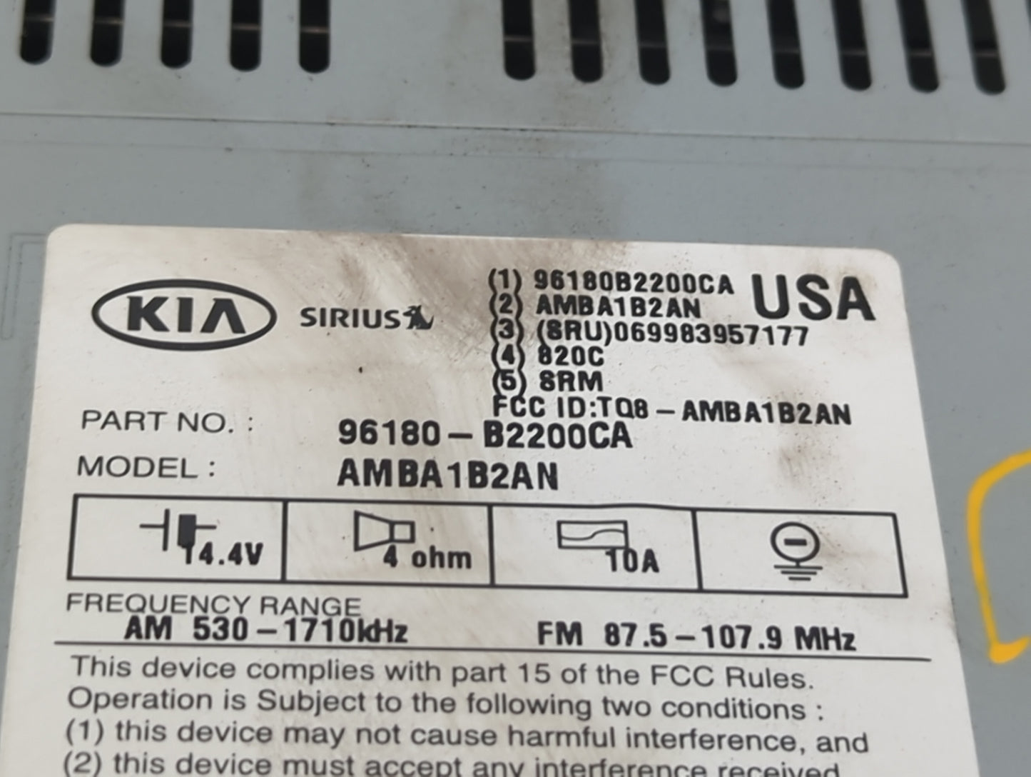 2014-2016 Kia Soul Radio AM FM Cd Player Receiver Replacement P/N:96180-B2200CA AMBA1B2AN Fits Fits 2014 2015 2016 OEM Used 
