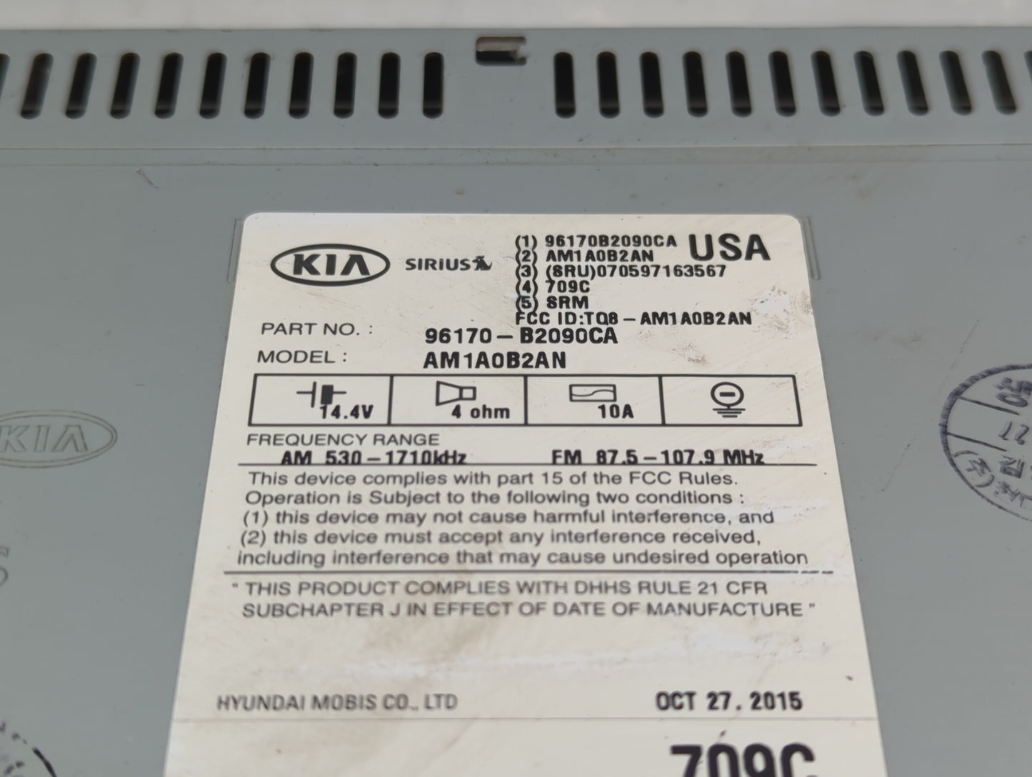 2014-2016 Kia Soul Radio AM FM Cd Player Receiver Replacement P/N:96170-B2090CA Fits Fits 2014 2015 2016 OEM Used Auto Parts