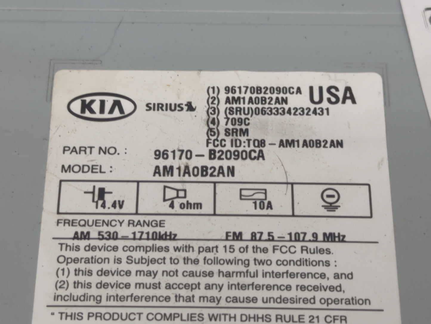 2014-2016 Kia Soul Radio AM FM Cd Player Receiver Replacement P/N:96170-B2090CA Fits Fits 2014 2015 2016 OEM Used Auto Parts