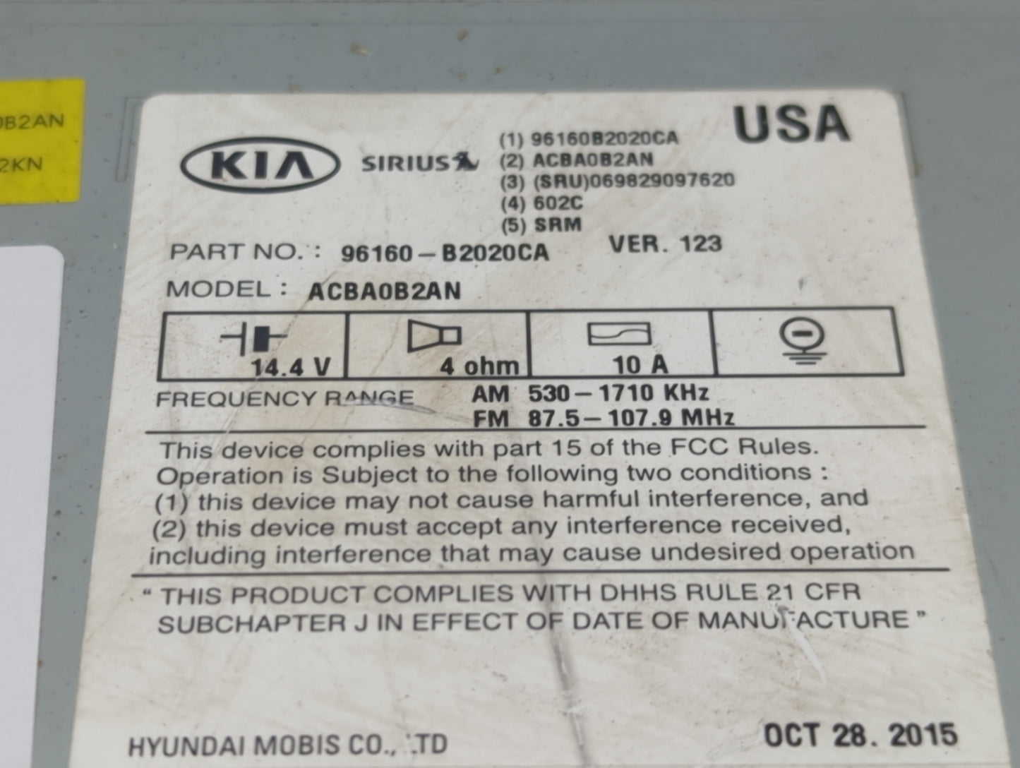2014-2016 Kia Soul Radio AM FM Cd Player Receiver Replacement P/N:96160-B2020CA 96160B2020CA, ACBA0B2AN Fits Fits 2014 2015 
