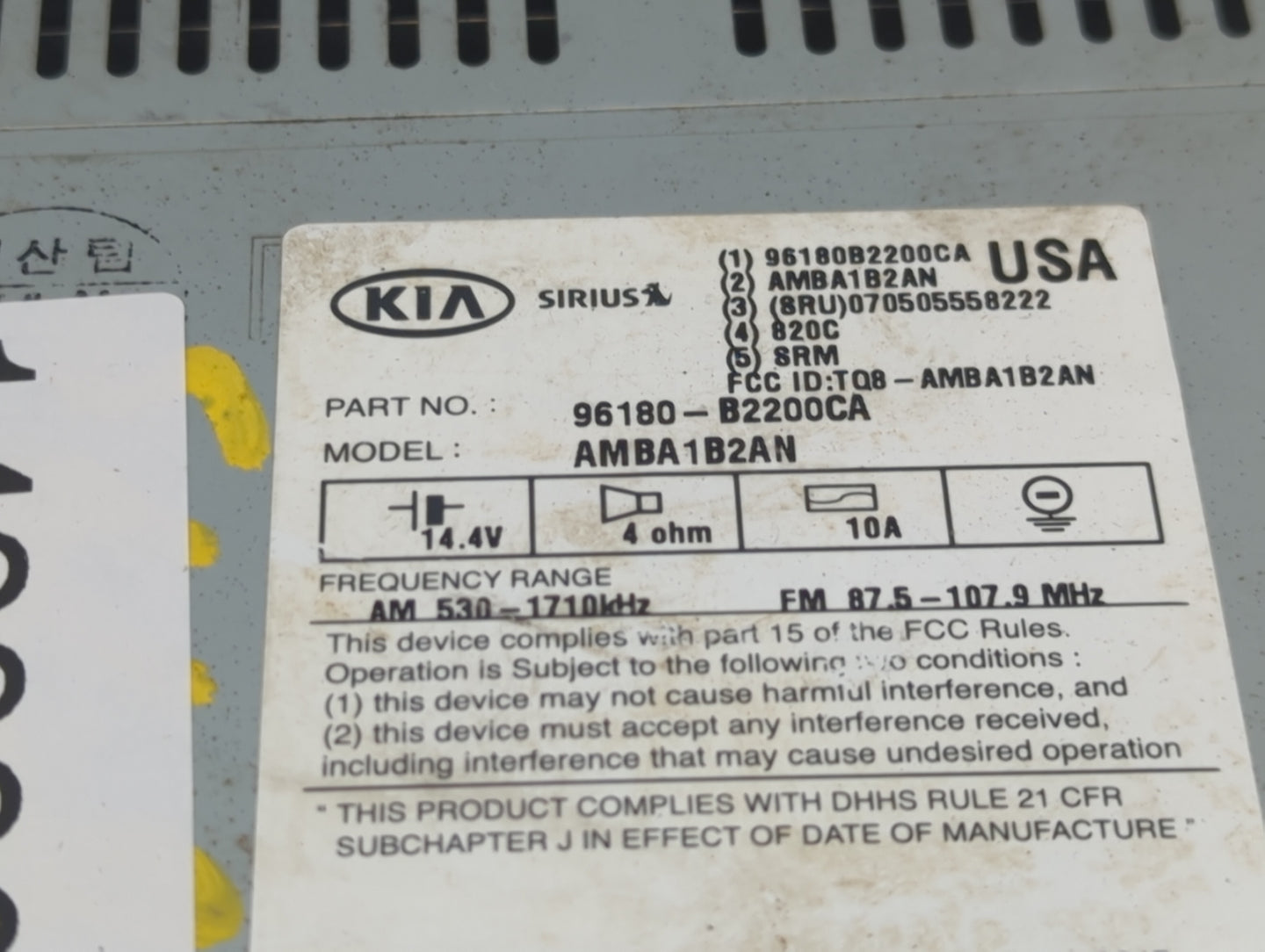 2014-2016 Kia Soul Radio AM FM Cd Player Receiver Replacement P/N:96180B2200CA AMBA1B2AN, TQ8-AMBA1B2AN Fits Fits 2014 2015 