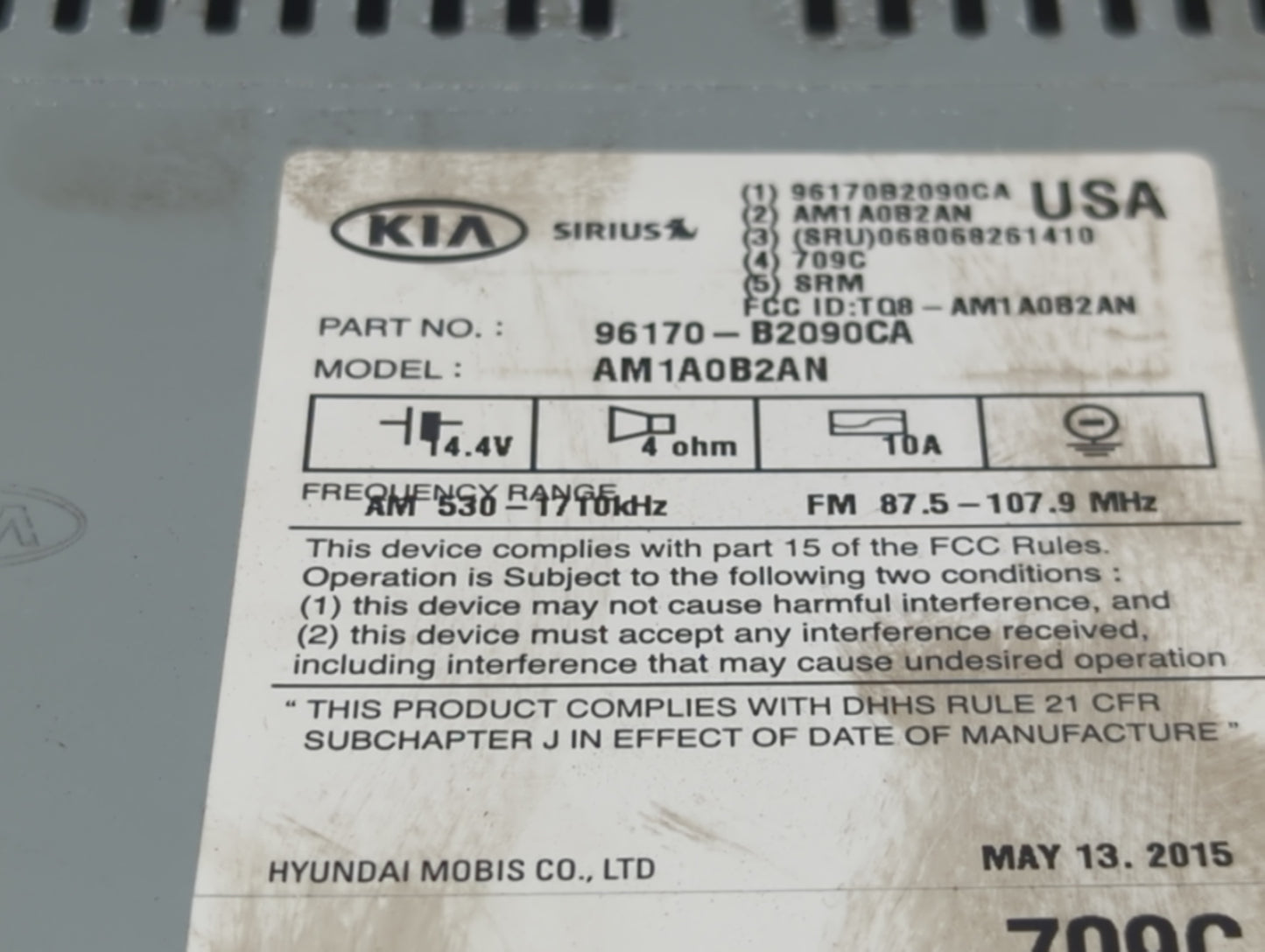 2014-2016 Kia Soul Radio AM FM Cd Player Receiver Replacement P/N:96170-B2090CA Fits Fits 2014 2015 2016 OEM Used Auto Parts