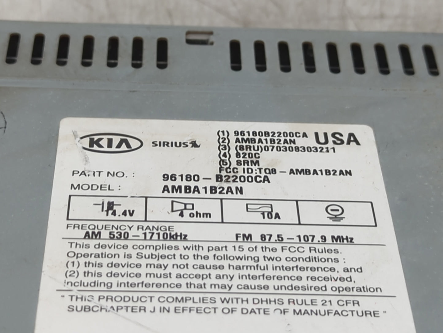 2015-2016 Kia Soul Radio AM FM Cd Player Receiver Replacement P/N:96180B2200CA AMBA1B2AN, TQ8-AMBA1B2AN Fits Fits 2015 2016 