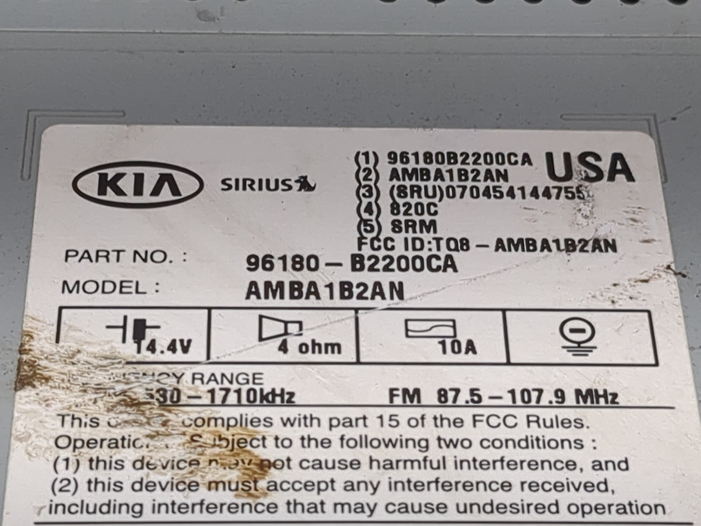2015-2016 Kia Soul Radio AM FM Cd Player Receiver Replacement P/N:96180B2200CA AMBA1B2AN, TQ8-AMBA1B2AN Fits Fits 2015 2016 