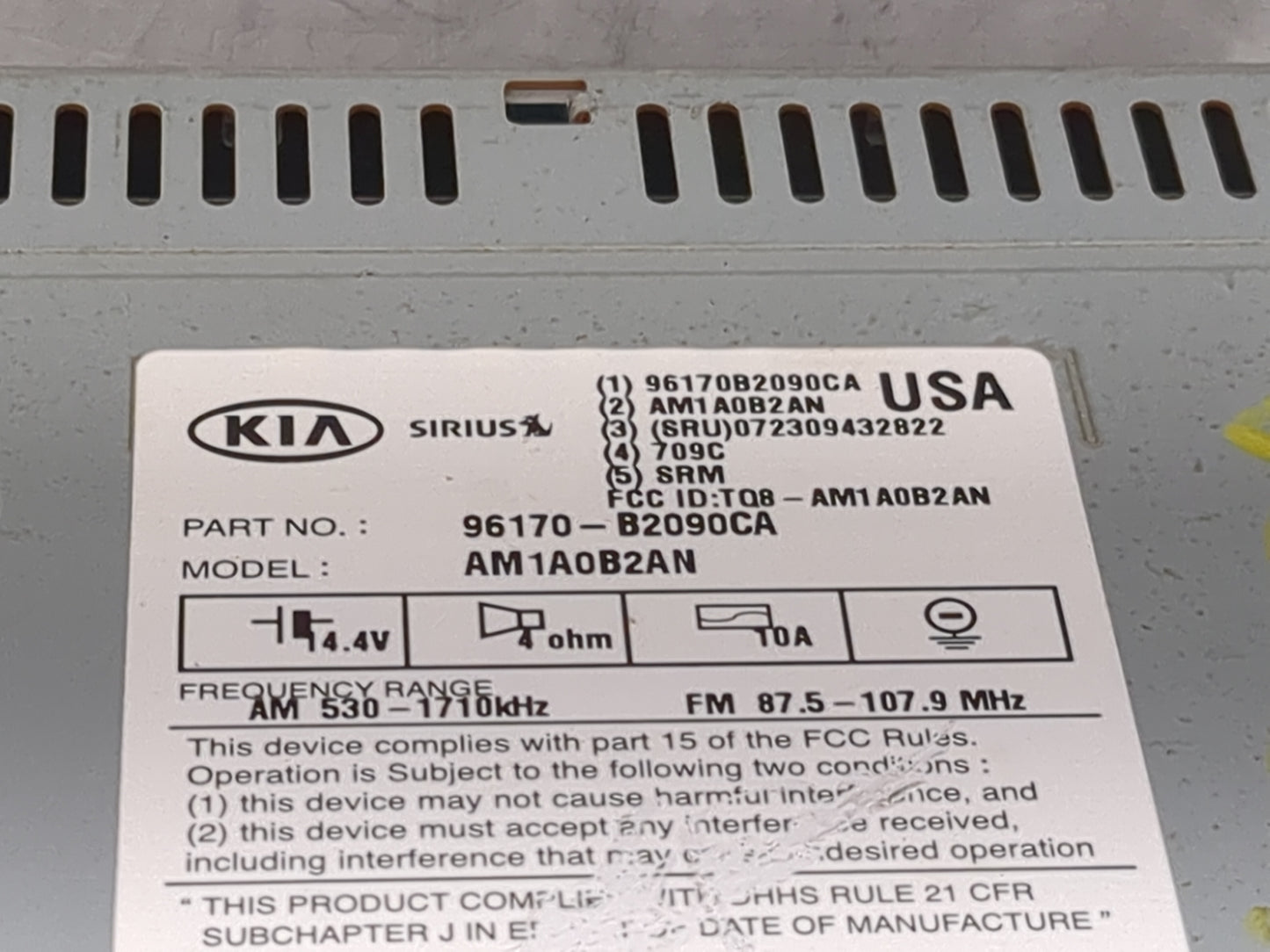 2014-2016 Kia Soul Radio AM FM Cd Player Receiver Replacement P/N:96170-B2090CA AM1A0B2AN, TQ8-AM1A0B2AN Fits Fits 2014 2015