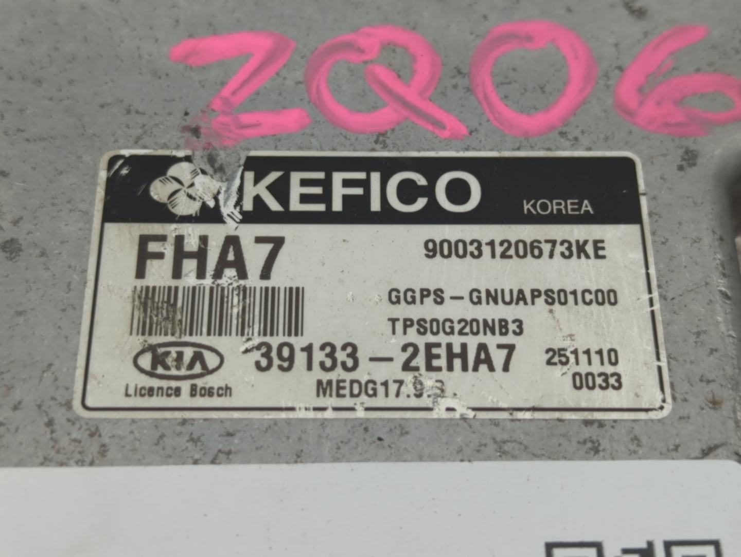 2016 Kia Soul PCM Engine Control Computer ECU ECM PCU OEM P/N:39133-2EHA7 Fits OEM Used Auto Parts - Oemusedautoparts1.com