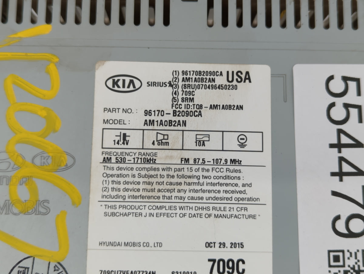 2014-2016 Kia Soul Am Fm Cd Player Radio Receiver 554479 - Oemusedautoparts1.com