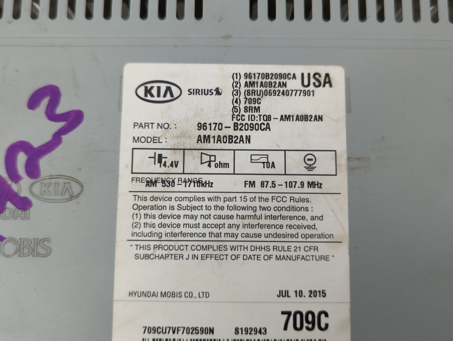 2014-2016 Kia Soul Am Fm Cd Player Radio Receiver - Oemusedautoparts1.com