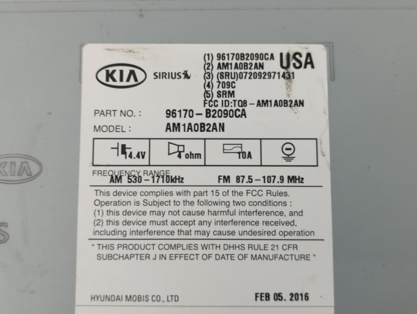 2014-2016 Kia Soul Radio AM FM Cd Player Receiver Replacement P/N:96170-B2090CA Fits Fits 2014 2015 2016 OEM Used Auto Parts