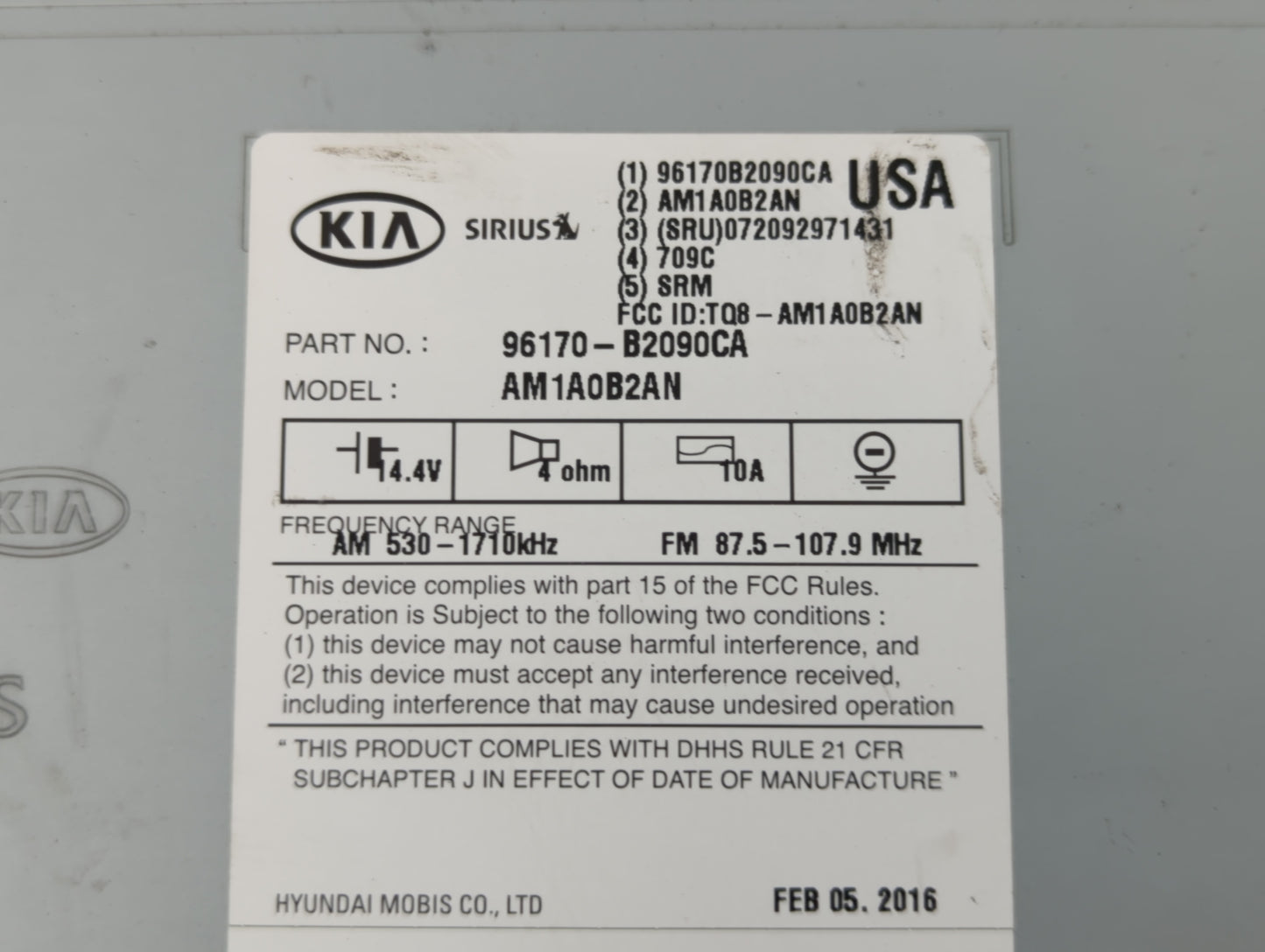 2014-2016 Kia Soul Radio AM FM Cd Player Receiver Replacement P/N:96170-B2090CA Fits Fits 2014 2015 2016 OEM Used Auto Parts